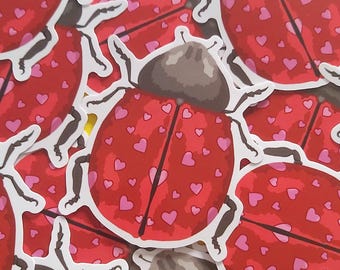 Love Bug Sticker | Heart Ladybug Kawaii Die Cut, 3"