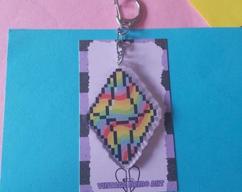 Rainbow Plumbob Keychain Acrylic Charm with Lobster Clasp, 8-Bit The Sims Pixel Art Keyring