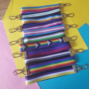 Trans Lesbian Aro Ace Non-Binary Pride Flag Cotton Fabric Keychain Lanyard With A Silver Lobster Clap  LGBTQIA+ Queer Joy Activism Activist