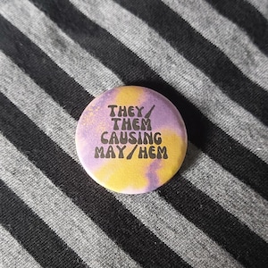 Non-Binary Enby Pride Badge: They/Them, Purple & Yellow (32mm)
