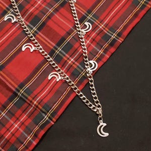Silver Crescent Moon Belt Chain: Handmade Gothic Punk Accessory