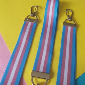 Trans Transgender Pride Flag Cotton Fabric Keychain Lanyard With A Silver Lobster Clap LGBTQIA+ Queer Activism Activist Inclusive Community