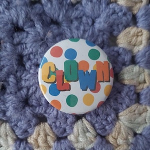 Clown Rainbow Colourful Polka Dot Pattern Digital Collage 32mm Button Badge Pin Fun Silly Clowncore Stocking Stuffer Gift