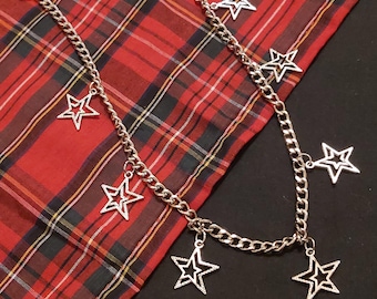 Handmade Silver Star Charm Belt Chain: Gothic Punk Accessory
