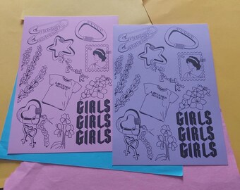 Sapphic Tattoo Flashsheet Art Print: Lesbian, WLW, LGBTQIA+ (A5)