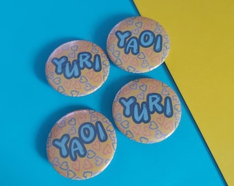 Yaoi Yuri Fanfic Fiction 32mm Button Badge Pin LGBTQIA Queer Joy Rights Boys' Love BL Fictional manga anime video games media