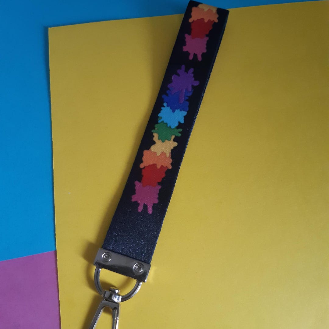 Rainbow Paint Splatter Cotton Keychain Lanyard With Silver Clasp - Etsy