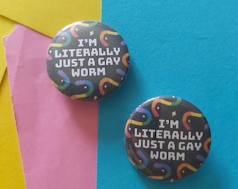 Gay Worm Pride Badge - Rainbow Gummy Worms LGBTQIA+ Pin (32mm)