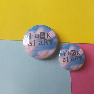 Insignia de botón "Fuck AI Art": Pin de protesta, Rebelión artística (25 mm/32 mm)