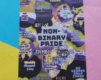 Non-Binary Pride Badge Art Print (A6)