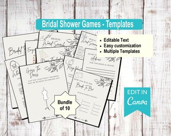 Bridal Shower Games Bundle | 10 Canva Editable Templates (Digital Download)