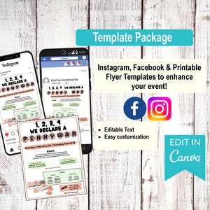 School Penny War Event Template Bundle | PTO PTA Social Media Posts & Flyers | Canva Editable