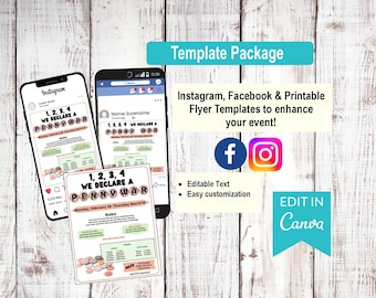 School Penny War Event Template Bundle | PTO PTA Social Media Posts & Flyers | Canva Editable