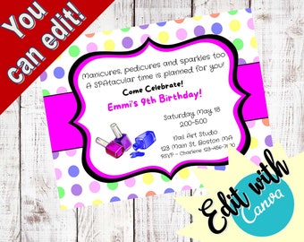 Printable Nail Party Birthday Invite