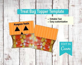 Pumpkin- Halloween | Editable Treat Bag Top Templates |  Canva Editable