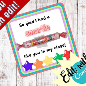 Teacher thank you- So glad I had a smartie like you in my class- giveaways -