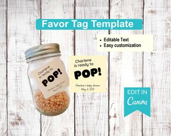 Ready to pop - Baby Shower | Editable Favor Tag Templates |  Canva Editable