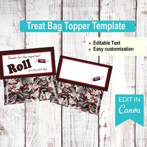 Thanks for your Roll- Tootsie Rolls - Appreciation | Editable Treat Bag Top Templates | Canva Editable
