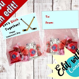 Lets stick together! hockey bag - goody bags - bag toppers - Valentines Day