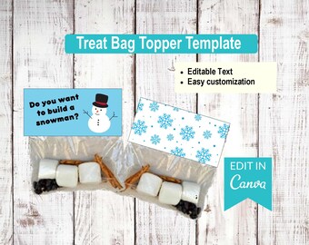 Do you want to build a snowman | Editable Treat Bag Top Templates |  Canva Editable