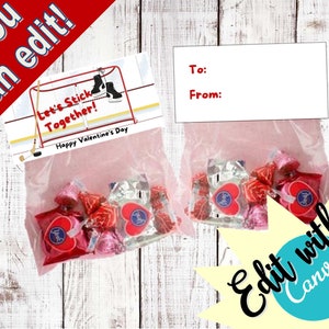 Lets stick together! hockey bag - goody bags - bag toppers - Valentines Day