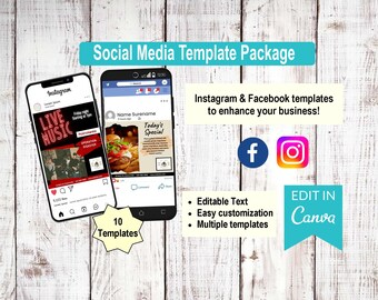 Restaurant Social Media Templates | Event & Promo Post Bundle | Canva Editable - 10 Templates