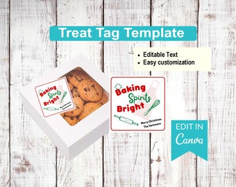 Baking Spirits Bright - Christmas | Editable Treat Tag Templates |  Canva Editable