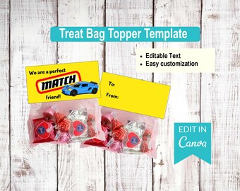 Matchbox - Valentines Day | Editable Treat Bag Top Templates | Canva Editable