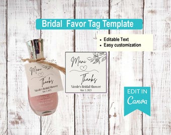 Mani thanks- Bridal shower | Editable Favor Tag Templates | Canva Editable