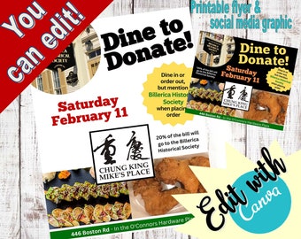 Dine to donate fundraiser  -  Promotional Flyer & Social Media Graphic