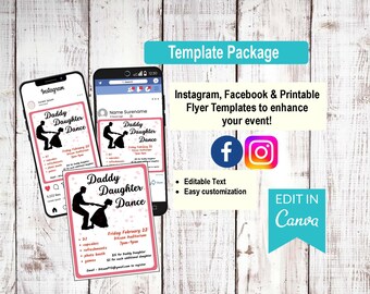 Daddy Daughter Dance Flyer Templates | Canva Editable, Social Media (Digital Download)