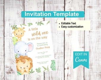 Safari animals - Baby Shower | Editable Invite Templates |  Canva Editable