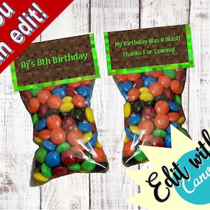 Birthday goody bags - bag toppers - Mine craft-inspired design - mine themed