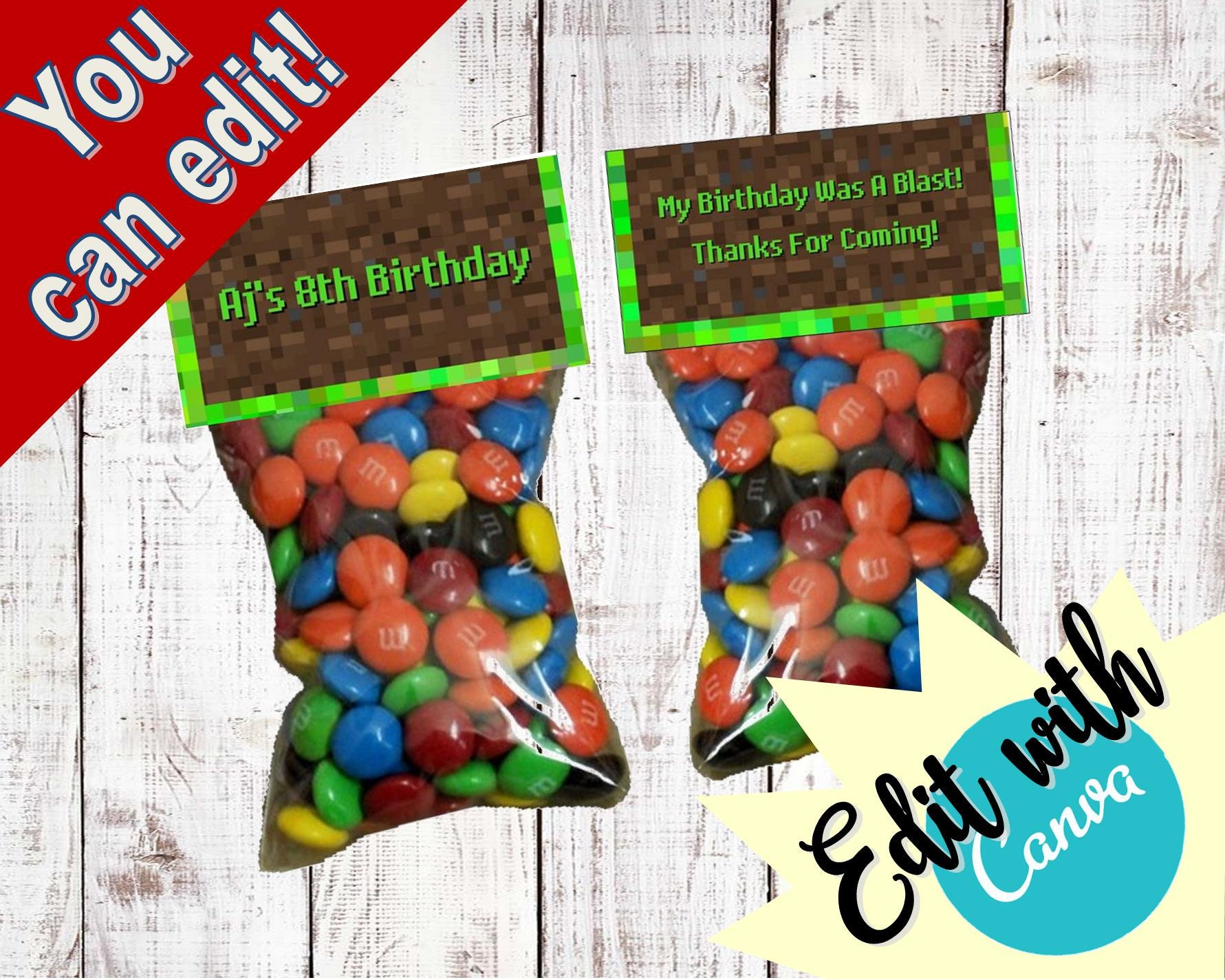 Editable Canva Minecraft Goody Bag Topper