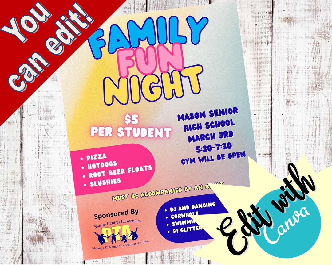 Family Fun Night School PTA Event Flyer Etsy