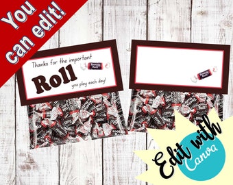 Thanks for your Roll- goody bags - Tootsie Roll - bag toppers -