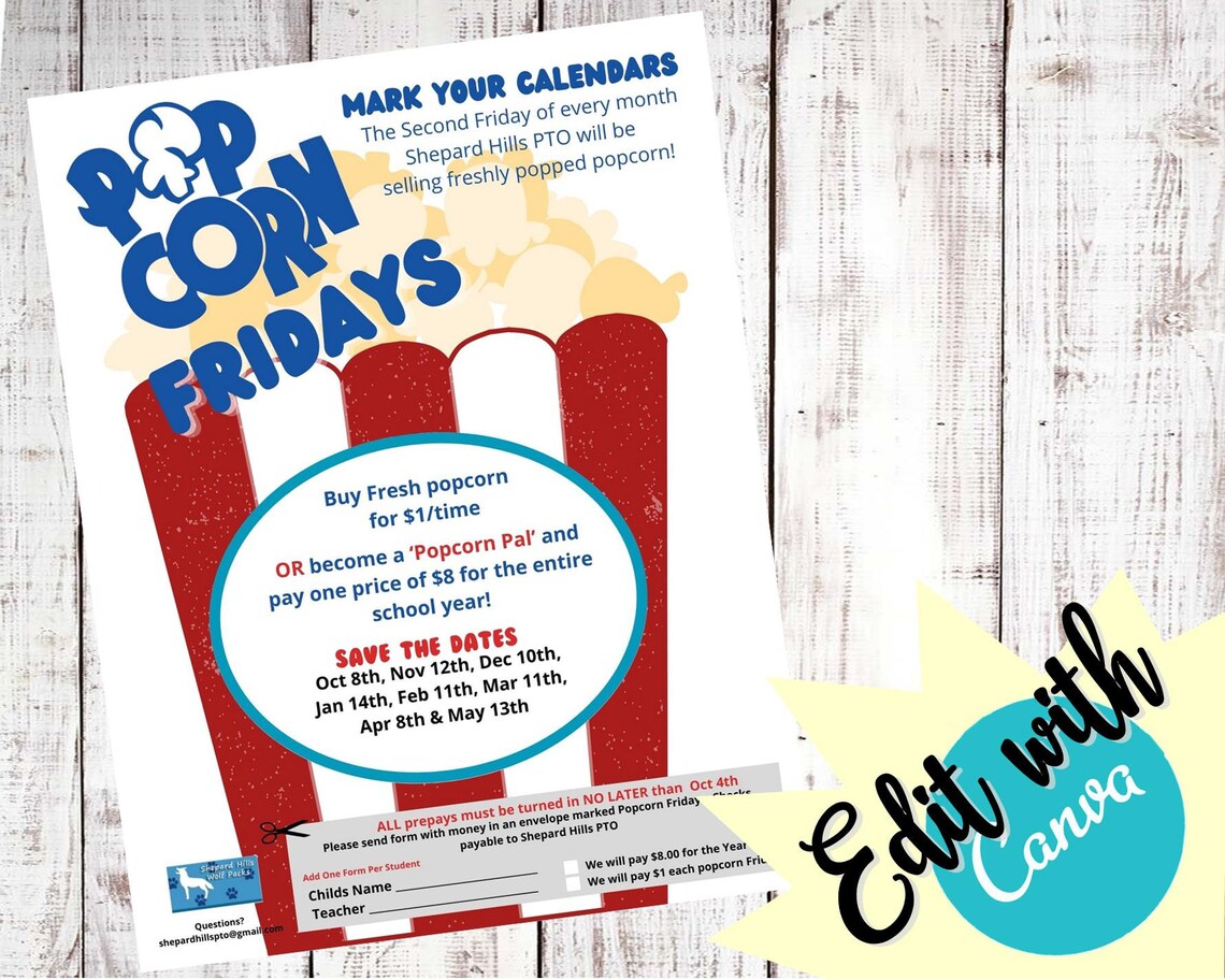 Popcorn Fridays School PTA Event Flyer Etsy