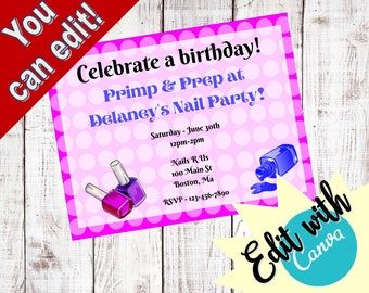 Printable Nail Party Birthday Invite