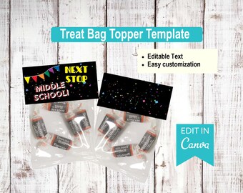 Next Stop Middle School | Editable Treat Bag Top Templates | Canva Editable