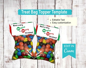 M&M - Magical Christmas  | Editable Treat Bag Top Templates |  Canva Editable