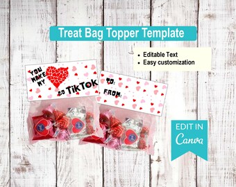 Valentine's Day Treat Bag Topper - Editable Canva Template (Digital Download