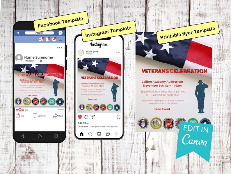 Veterans Celebration | School & Community Event Template Bundle | Canva Editable zdjęcie 2