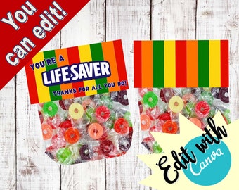 You're A Lifesaver- goody bags - lifesavers  - bag toppers -