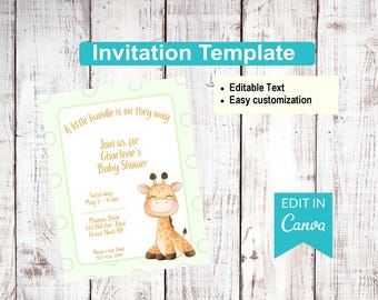 Giraffe - Baby Shower | Editable Invite Templates |  Canva Editable