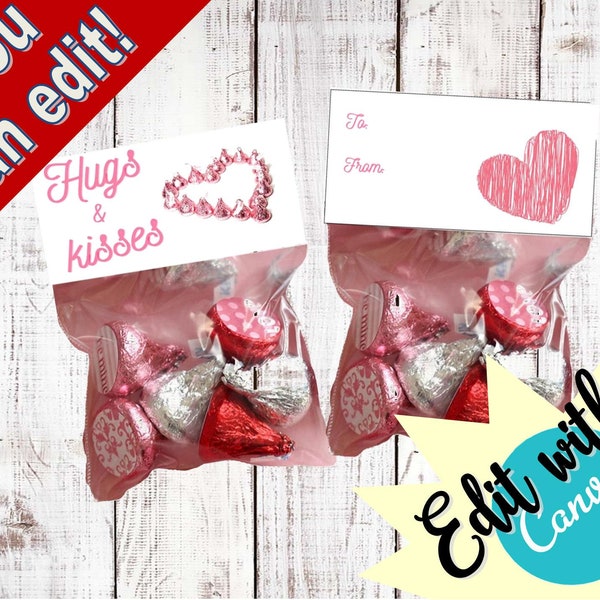 Hugs & Kisses - goody bags - bag toppers - Valentines Day