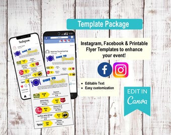 Dine to Donate Template Bundle | Social Media & Flyers (Canva Editable)