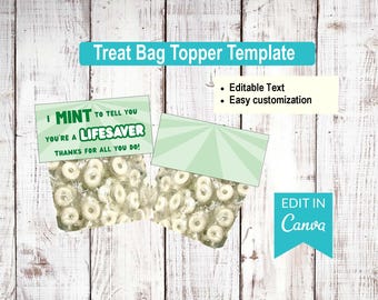 Appreciation Treat Bag Topper Template, Lifesaver Mint , Editable in Canva