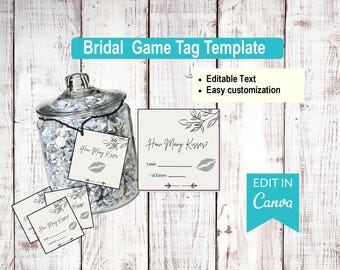 Bridal Shower Game – How Many Kisses Template, Editable in Canva (Digital Download)