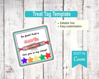 Teacher Smarties Treat Tag Template - Editable Canva Design (Digital Download)