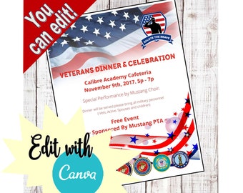 Veteran Dinner & Celebration -   School PTA Event Flyer